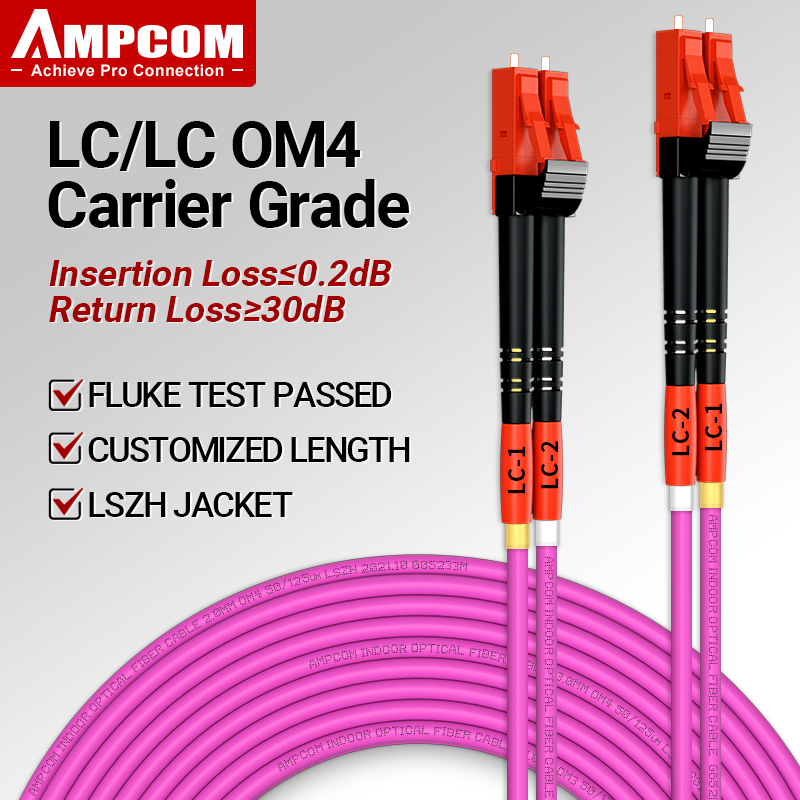 AMPCOM OM4 LC to LC UPC 50/125 Duplex Multimode LSZH Fiber Optic Patch ...