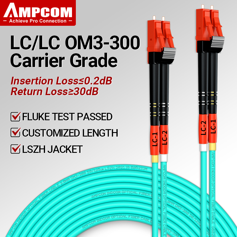 AMPCOM OM3 Multimode Duplex LSZH Fiber Optic Patch Cable Jumper Support ...