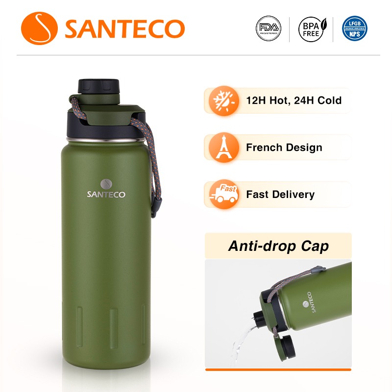 SANTECO water bottle 24 oz (about 680.4 ml), vacuum insulation stainle