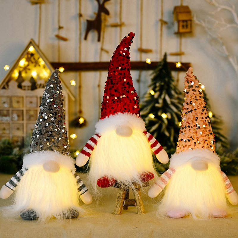 Christmas Light Up Gnome Plush Doll Ornaments Chirstmas Tree Decor