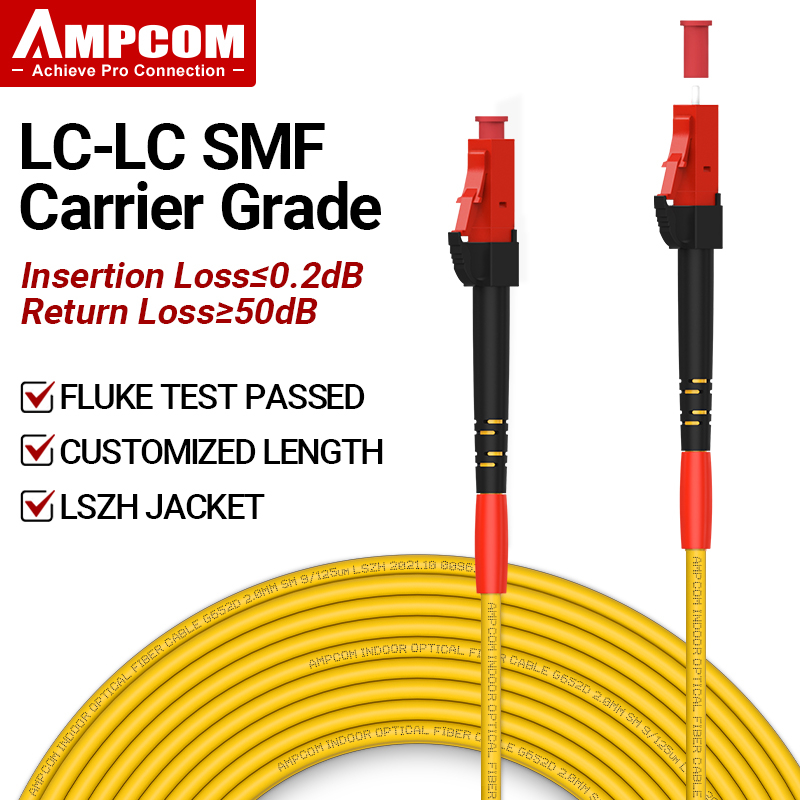 AMPCOM LC Fiber Cable Simplex 9/125 LC/UPC to LC/UPC Single Mode Jumper ...