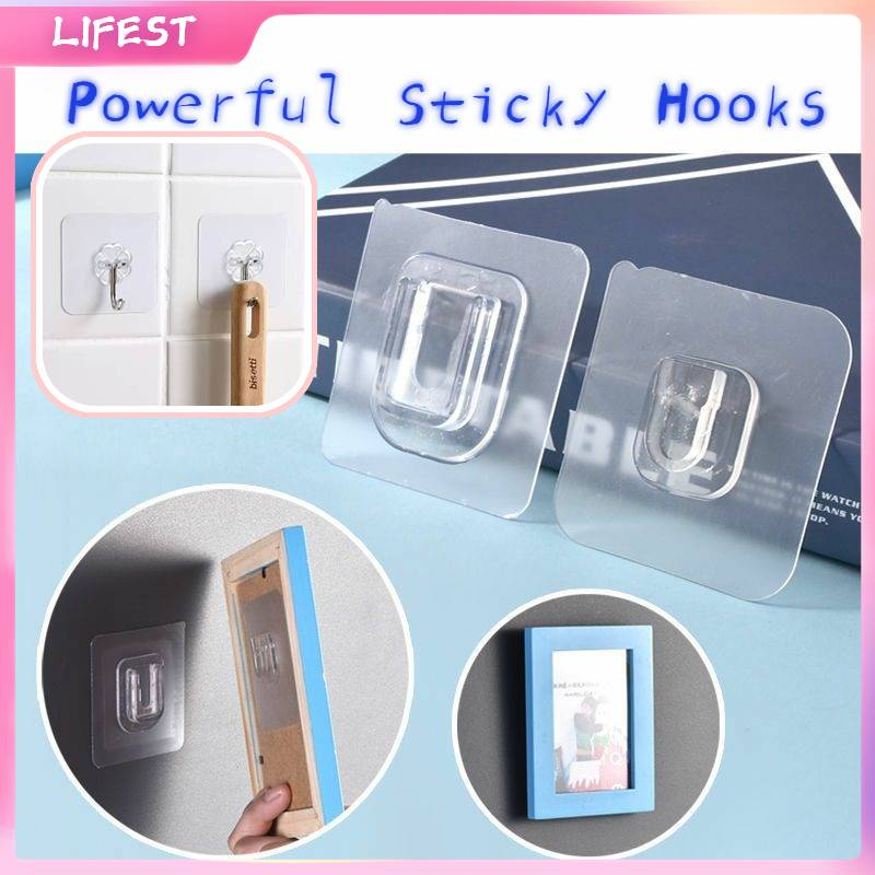 Double Sided Adhesive Wall Hooks Clear Sticky Hooks Waterproof No Drill