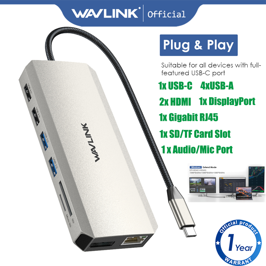 WAVLINK USB C Hub Triple Monitor 12-in-1 Laptop Docking Station Adapter ...