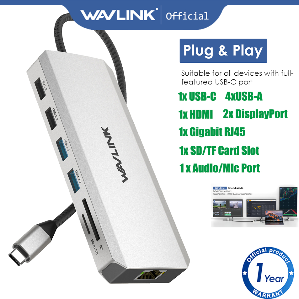 WAVLINK USB C Hub Triple Monitor 12-in-1 Laptop Docking Station ...