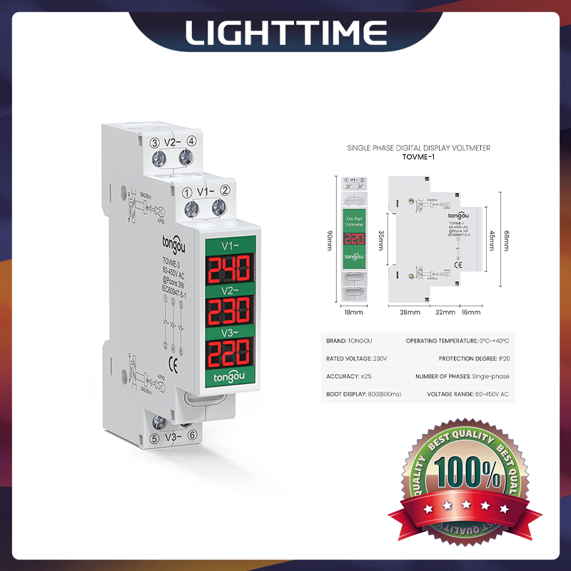 Din Rail Mount Three Phase Voltage Meter AC80 500V Multifunctional LED Digital Mini Modular