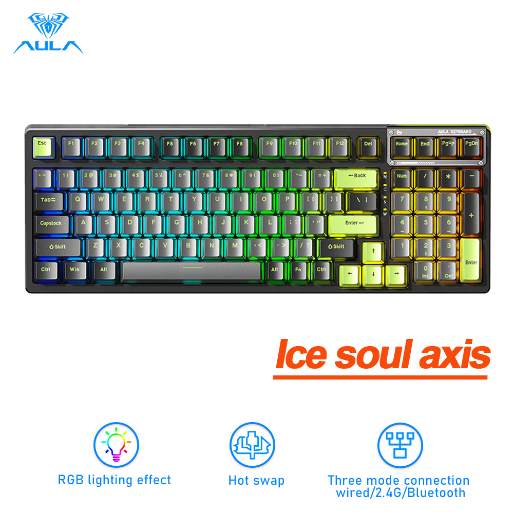AULA F98 Mechanical Keyboard 2.4G/BT/Type-C Mode 99 keys Hot Swappable ...