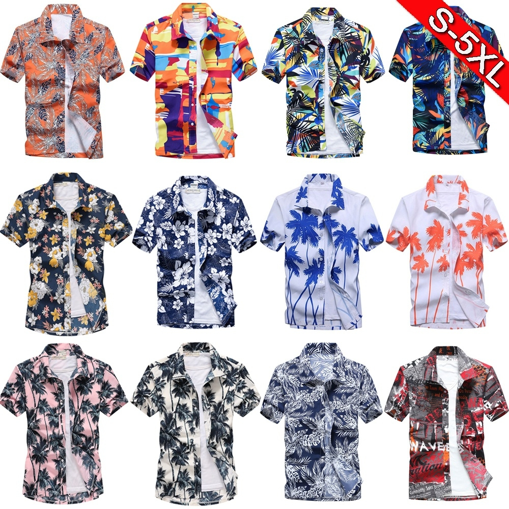 S-5XL Fashion Men Aloha Hawaiian Shirts Short Sleeve Floral Printed ...