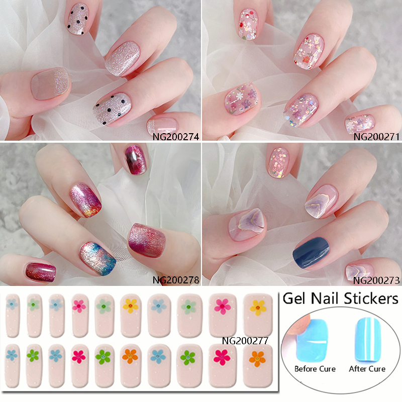 20Pcs Korea Semi-cure Gel Nail Stickers Cat Eye Glitter Gradient ...