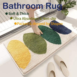 Thickened Striped Shaggy Bath Rugs for Bathroom Non Slip Set of