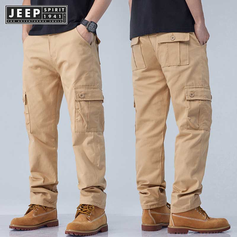 JEEP SPIRIT 1941 ESTD Men's Pants Oversized Cotton Cargo Pants Loose