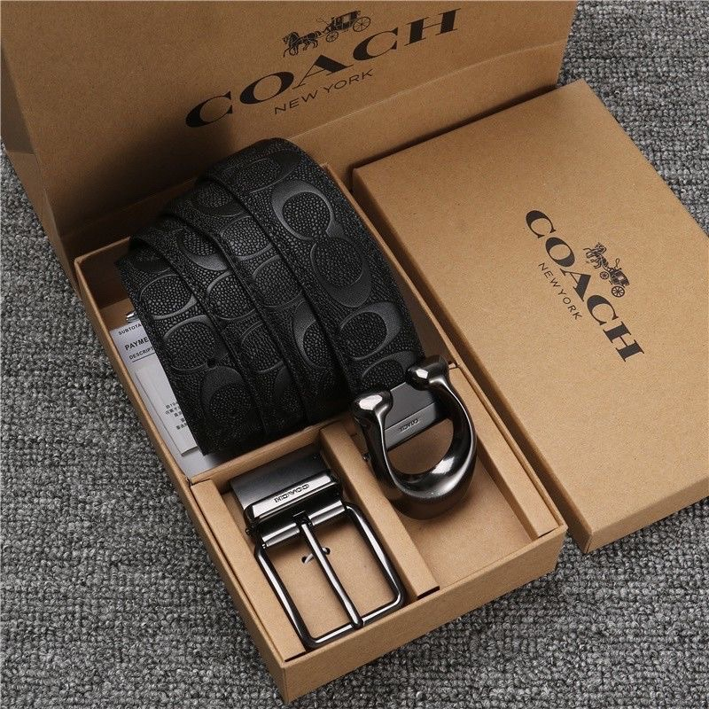 Coach Belts Set with Box 2 in 1 Man Belt Double Buckles Series Cowhide