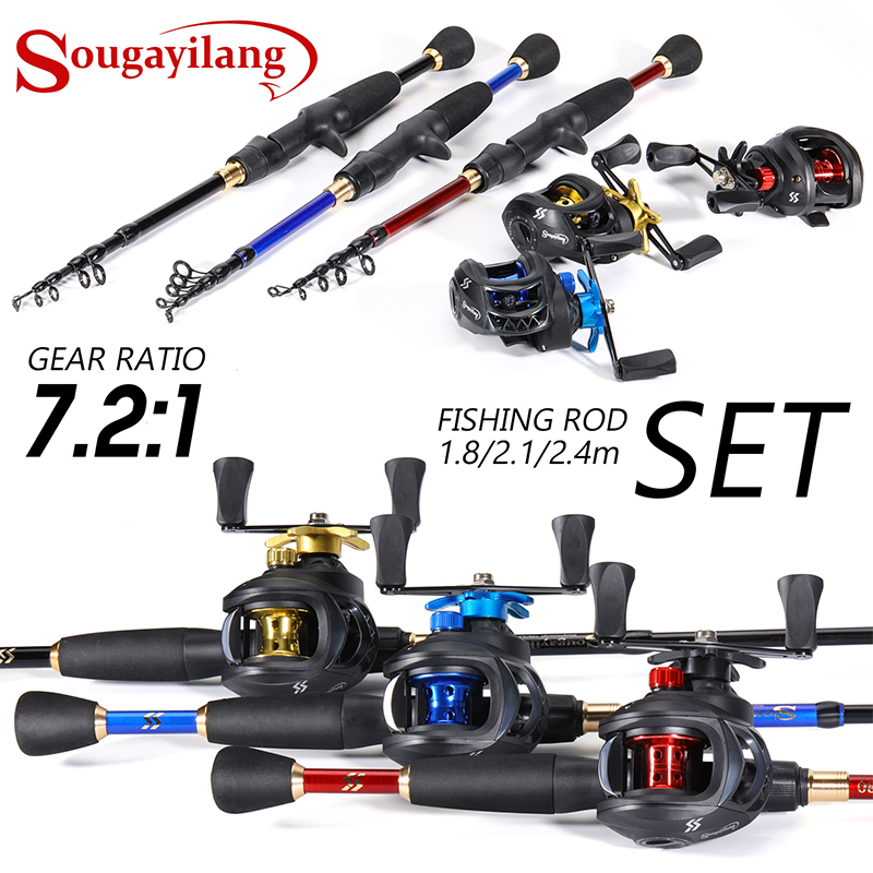 Sougayilang Fishing Set Max Drag 10kg Telescopic 1.8-2.4m Fishing Rod 7.2:1  Gear Ratio Fishing Reel Complete Set Joran Pancing