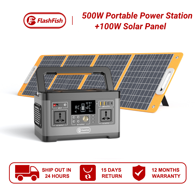 500W 520Wh Solar Generator Set | Flashfish Portable Power Station with ...