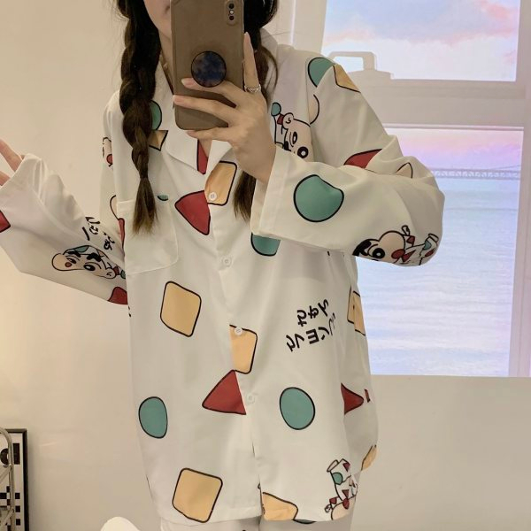 Female Sleepwear Women Pyjamas Cute Crayon Shinchan Long Sleeve