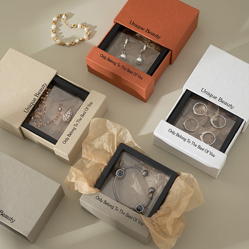 Drawer Type High-grade Jewelry Packaging Box PE Film Suspension