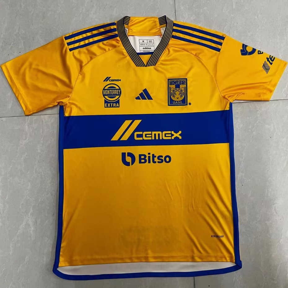 23/24 MX Tigres Home Soccer Jersey Mens Yellow Fans Version Football ...