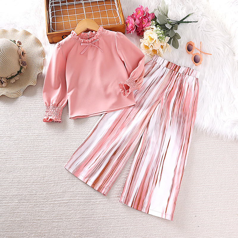 SIYYIS Girls Sets 4-7 Years Kids Sets Pink Color Frill Trim Blouse ...