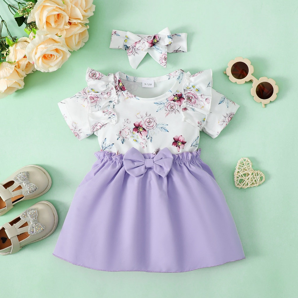 0-3 Years Dress Baby Girl 2PCS Clothes Set Floral Ruffle Short Sleeve ...