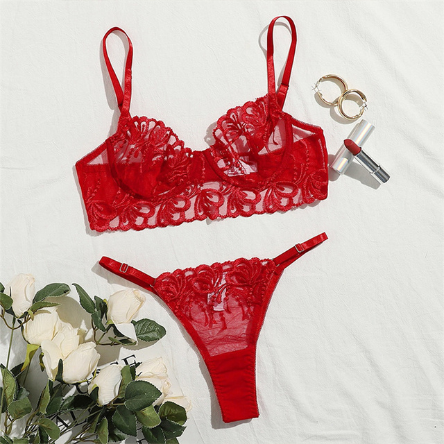 High-end sexy lingerie set embroidery T-shaped Panties two-piece set ...