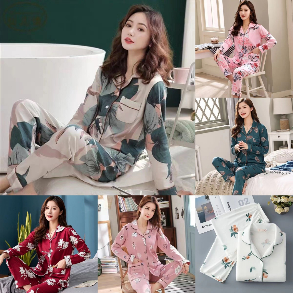 【READY STOCK】Baju Tidur wanita plus size Nightwear Cotton silk Pyjamas ...