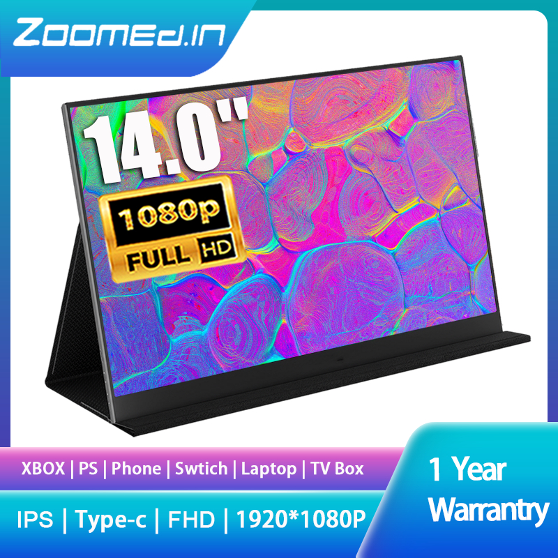 ZOOMEDIN 14 inch 1080p Resolution Portable Monitor IPS 100%sRGB UBS ...