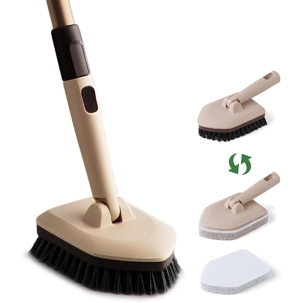 CLEANHOME Tile Tub Scrubber Brush with 3 Different Function Cleaning Heads  and 56 Extendable Long Handle-No Scratch Shower Scrubber for Cleaning