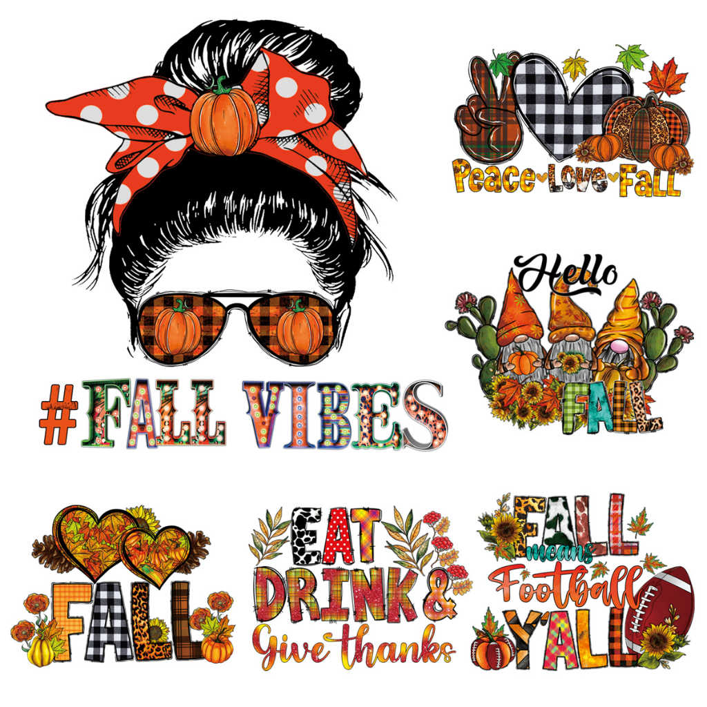 Autumn Decals Iron On Transfers Fall Vibes Hoodies Heat Press Appliqued