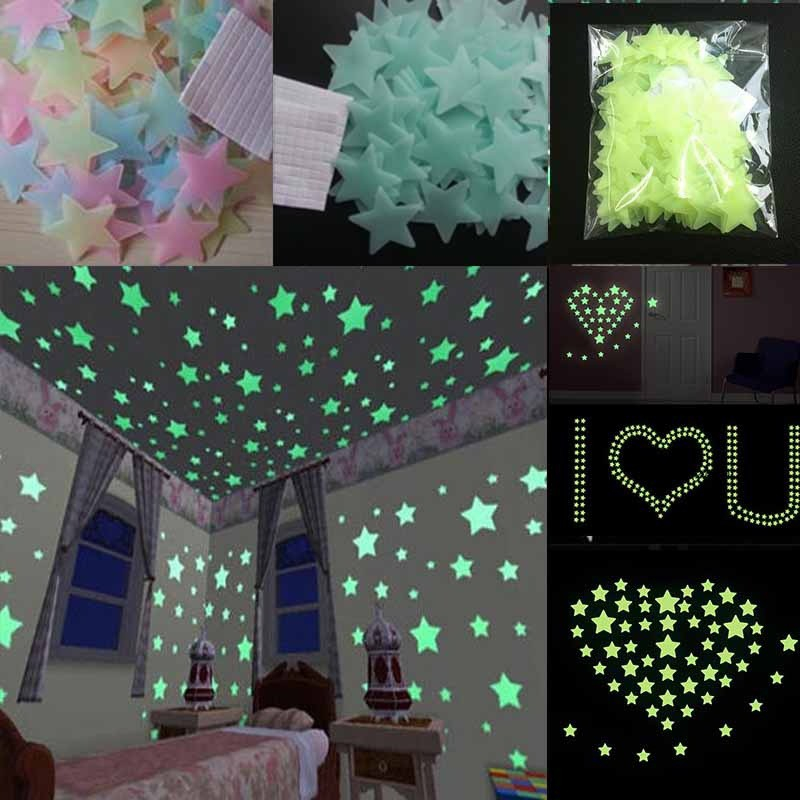 3D luminous ceiling decoration wall stickers fluorescent moon and small ...