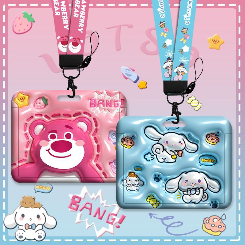 Horizontal Cartoon Melody Kuromi Strawberry Bear ID Lace Lanyard / ID ...