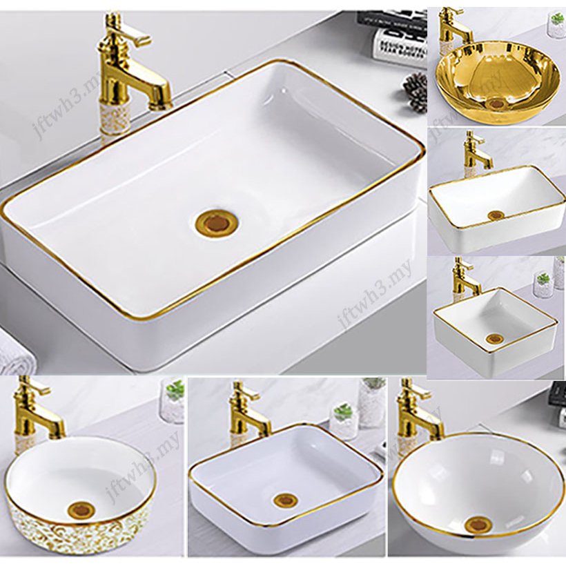 Gold-rimmed pedestal basin balcony washbasin square washbasin home ...