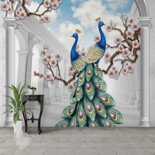 Custom 3D Wallpaper Peacock Flower Hallway Entrance Murals