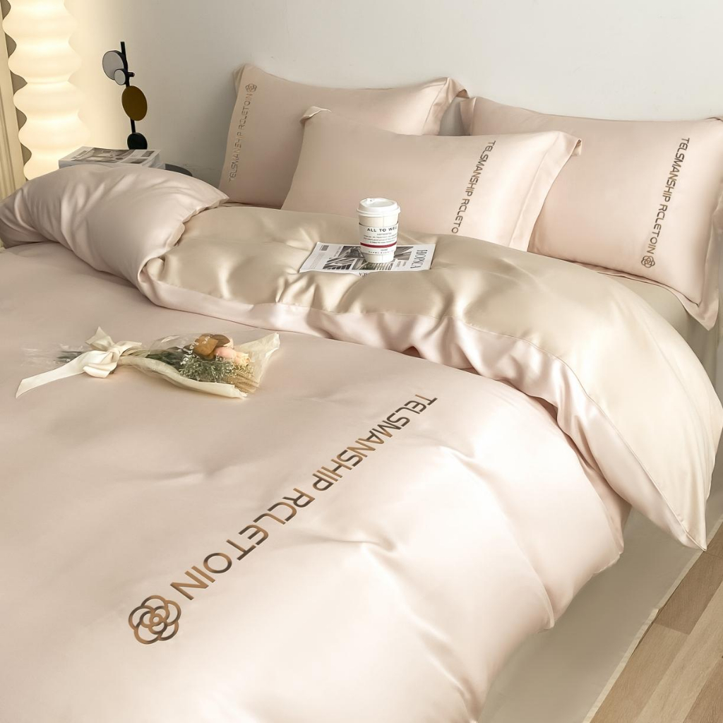Ruya Series Camellia Ice Silk Bed Set Washed Silk Double Bed Set 4IN1