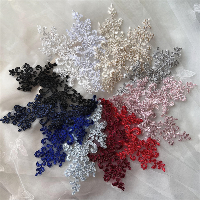 GORGECRAFT 2Pcs Gold Sequin Flower Lace Applique - 40x23cm Glitter Embroidered Patch For Dress DIY