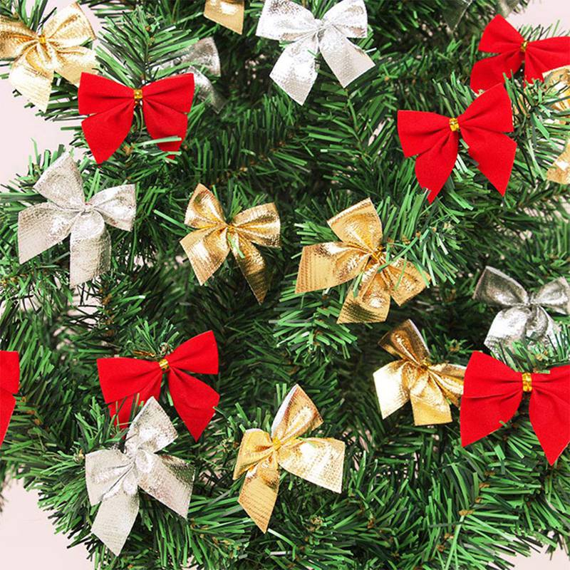 50Pcs Christmas Tree Ribbon Bow Pendent Christmas Ribbon Ornaments