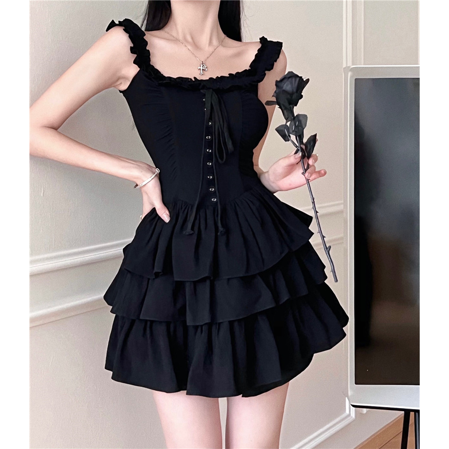Zaza Sleeveless Dress 平領吊帶連身裙 - Black 黑色 (CB533)