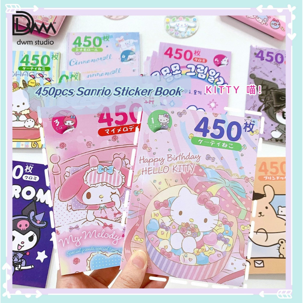450pcs Sanrio Scrapbook Sticker Book Kuromi Melody Cartoon Cute 16 Sheets  Stickers DIY Journal Diary Decor