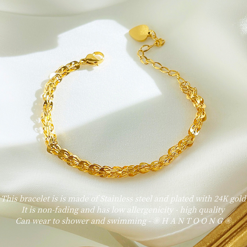 Gelang Tangan Perempuan Elegant 24K Gold-Plated Stainless steel Women's ...