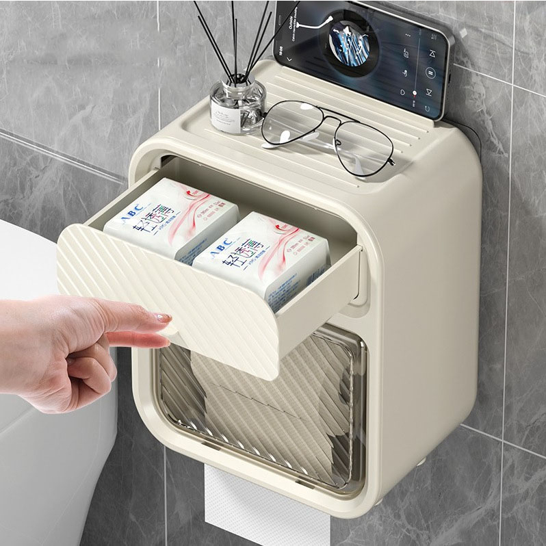 Light Luxury Bathroom Cosmetics Storage Box Wall-mounted Tissue Holder ...