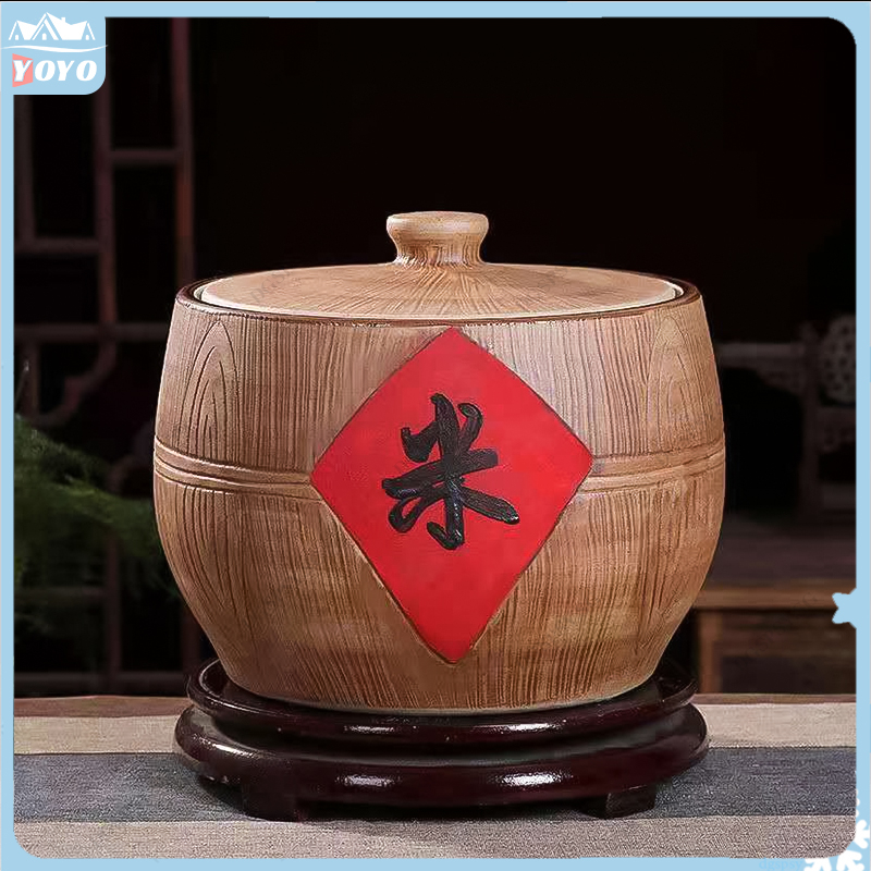 Ceramic Rice Cylinder Anti-Solid Wood Storage Bucket Noodle With Lid ...