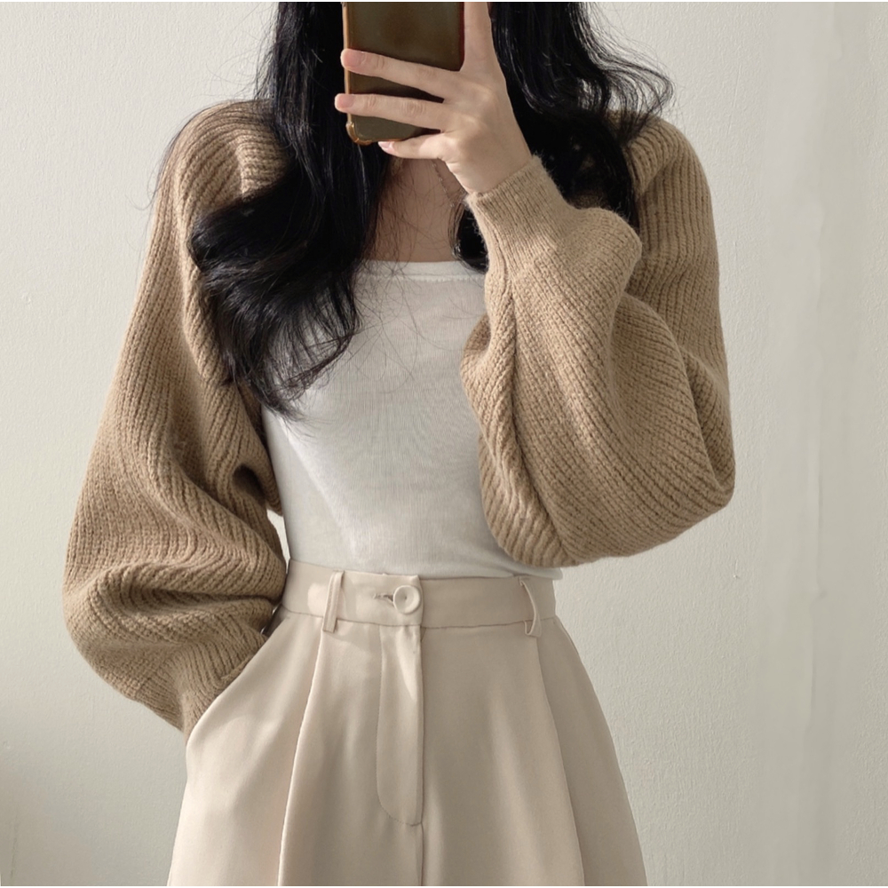 Xiaozhainv Korean Fashion Knitted Short Cardigan Sweater Fashion Versatile Long Sleeve Top For