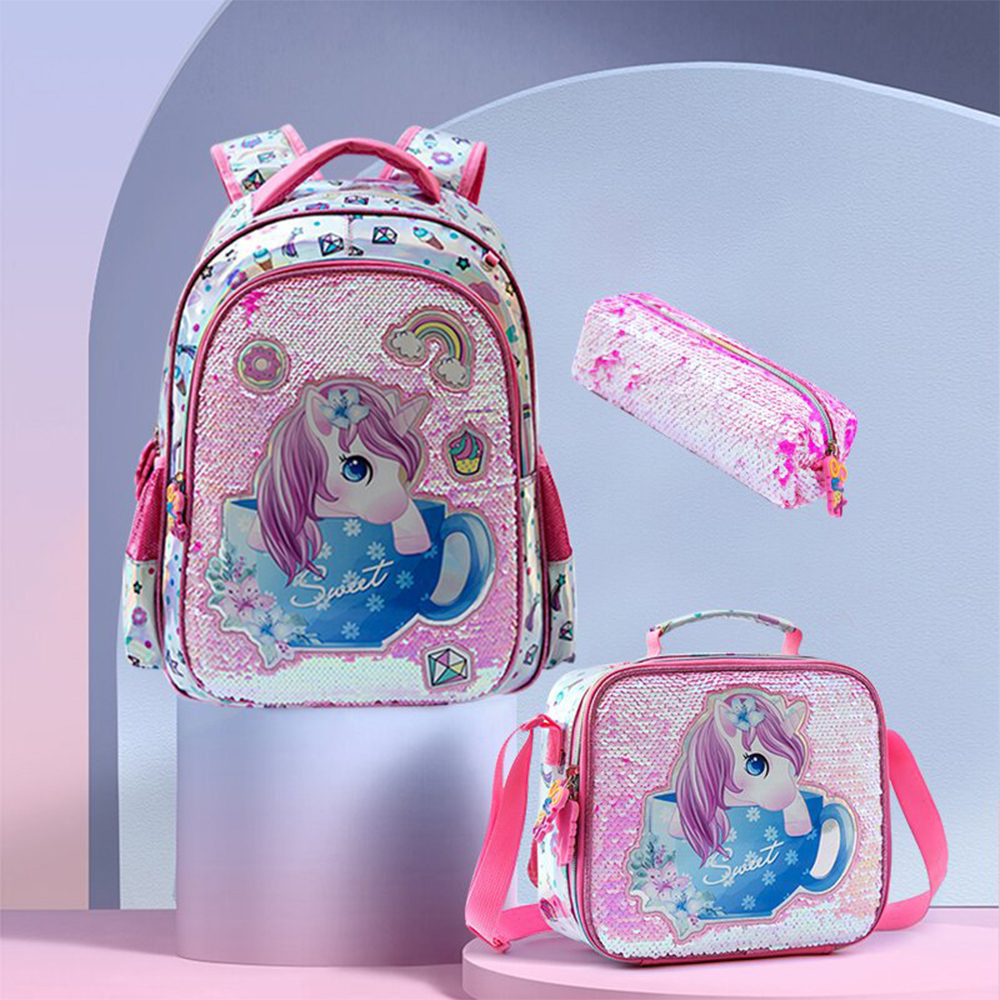 3-Pack Unicorn Backpack Girls Backpack Set, 16 Inch Backpack with Lunch ...