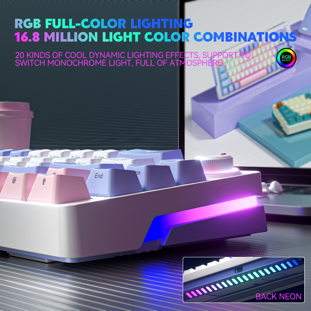 ZA68 Gaming HotSwapTime Machine 68 Key Tri-mode RGB Wired Bluetooth 2.4G  Wireless 3 Modes Mechanical Keyboard - Shopee Malaysia