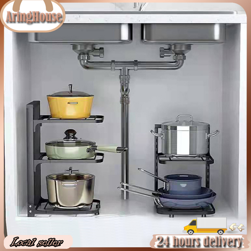 Pans Organizer Under Sink Adjustable Pots & Pans Rack Kitchen ...