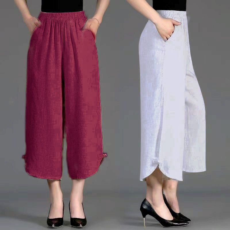 7 Cotton and linen cropped wide-leg pants women's new summer style 2023 ...