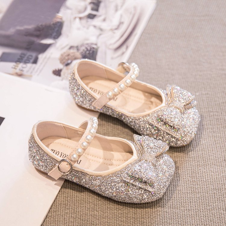Sweet Bowknot Baby Girls Leather Flat Shoes Bling Bling Rhinestones ...