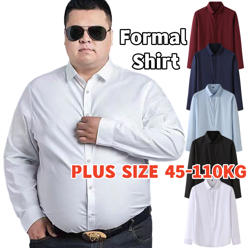 Plus Size M 8XL Men s Formal Shirt Long Sleeve Plain Loose Shirts Business Office Wear Suit Shirts Kemeja Baju Lelaki Big Size Tops Shopee Malaysia