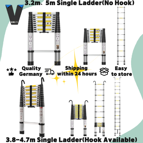 Boweiti Single Multifunctional Aluminum Foldable Retractable Ladder 5 ...