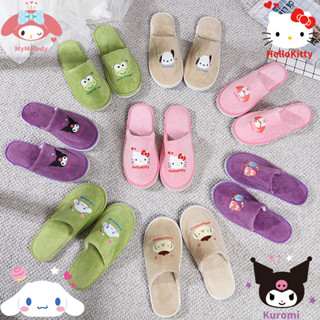 New Sanrio Kuromi Fashion Plush Slipper Women Warm Home Winter Thicked  Shoes Girl Hello Kitty Cotton Indoor Full Coverage Shoes