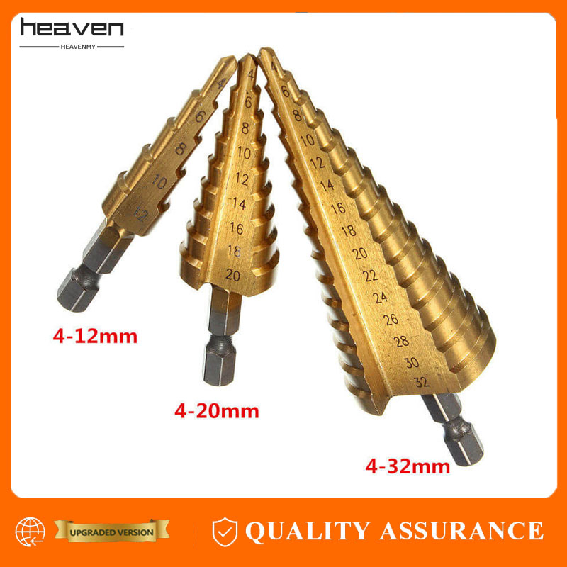 4-12mm 4-20mm 4-32mm HSS Step Cone Drill Bit Hole Cutter Dint Tool Hex ...