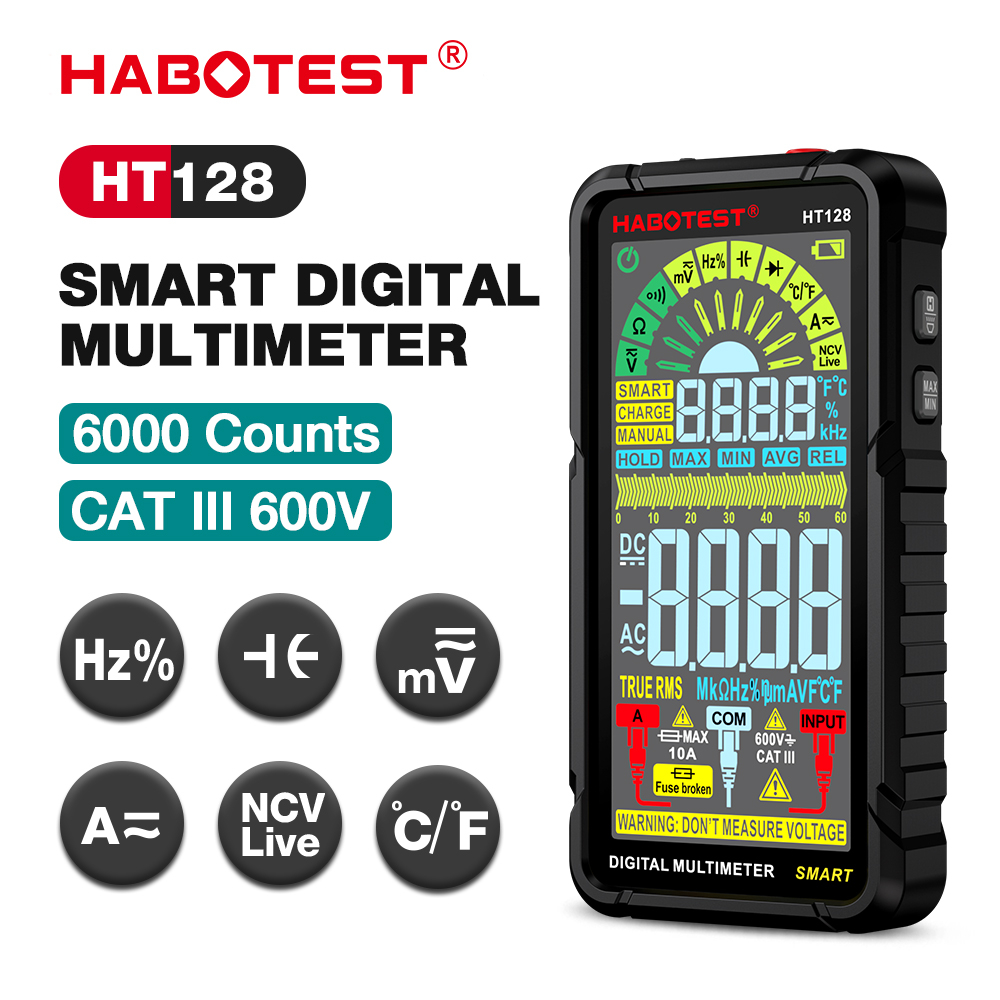 HABOTEST HT128 Smart Digital Multimeter Rechargeable Non-Contact Touch ...